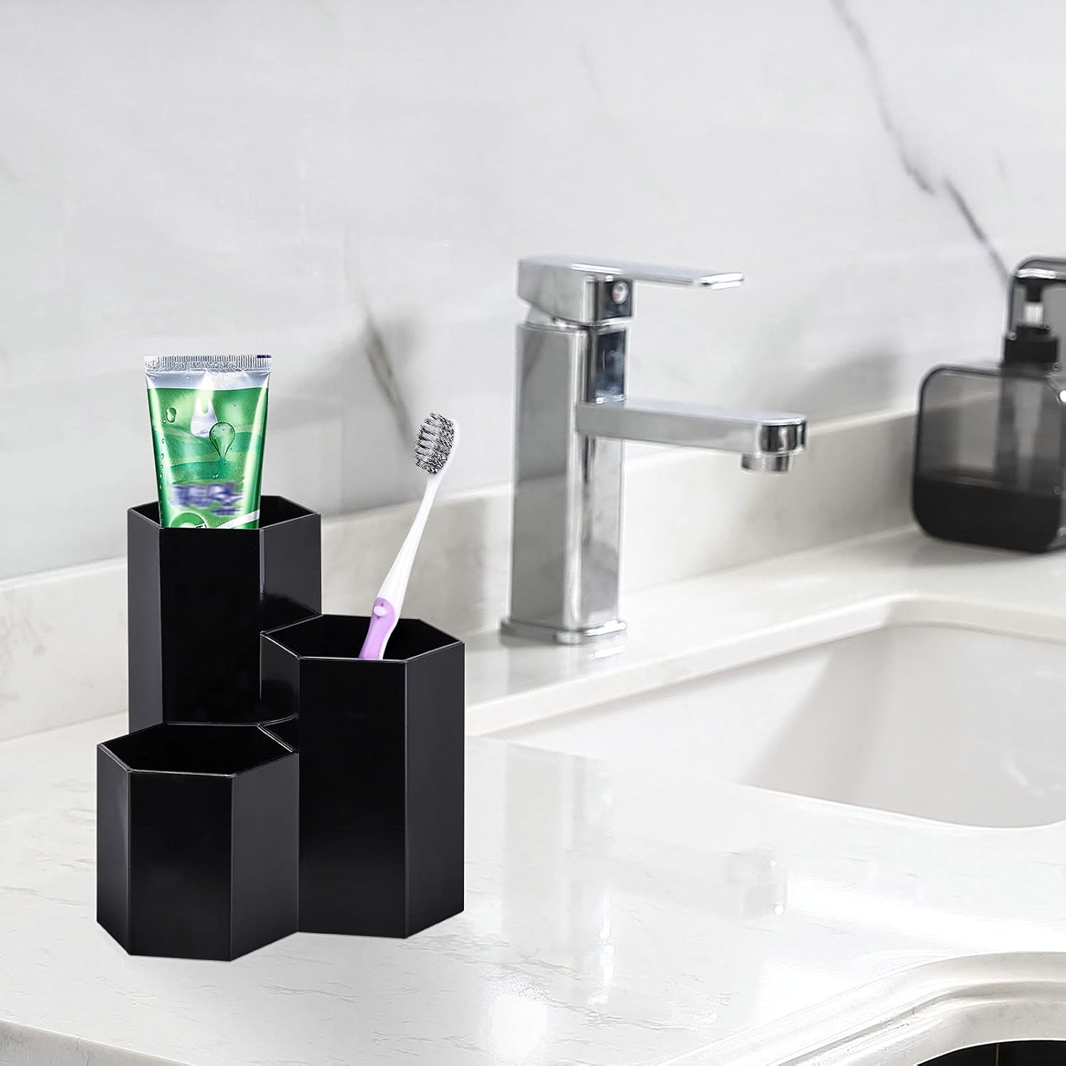 LoveBB Makeup Brush Holder Organizer, 3 Slot Plastic Cosmetics Brushes Pen Storage Solution, Black